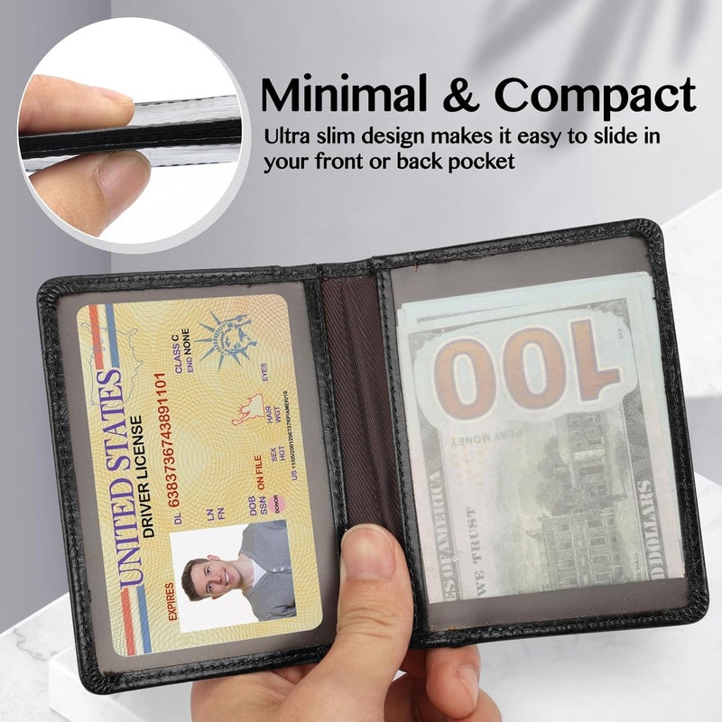 Unaone Slim Minimalist Wallet - Premium Leather Card Holder RFID Blocking Card Case with 8 Card Slots and 2 ID Window, Crackle Black - Image 5